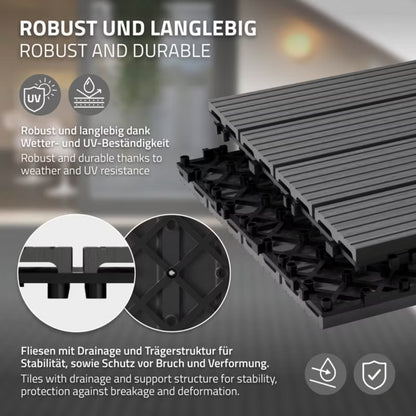 WPC Terrassefliser 60x30 cm Antracit 1 m²