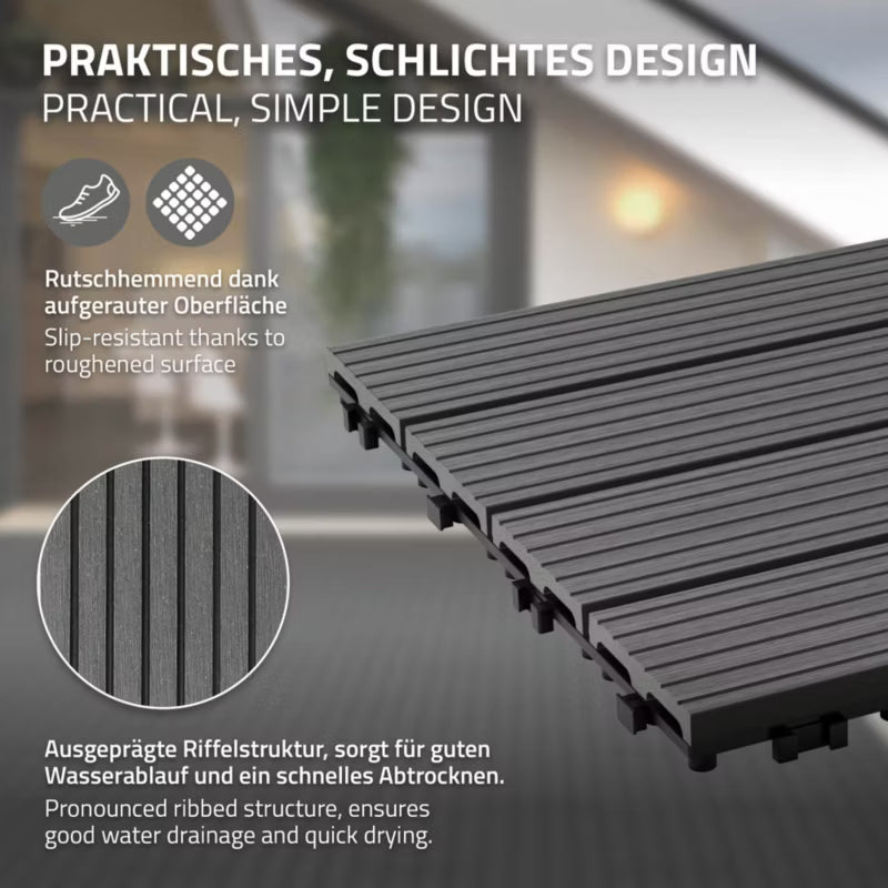 WPC Terrassefliser 60x30 cm Antracit 1 m²