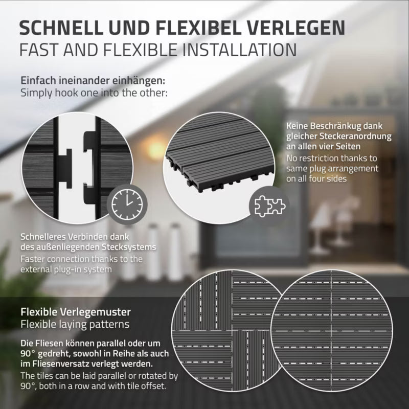 WPC Terrassefliser 60x30 cm Antracit 1 m²