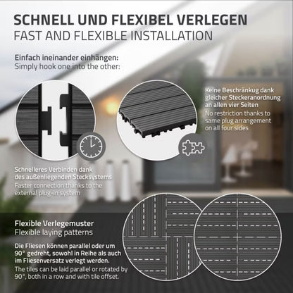 WPC Terrassefliser 60x30 cm Antracit 1 m²