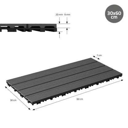 WPC Terrassefliser 60x30 cm Antracit 1 m²