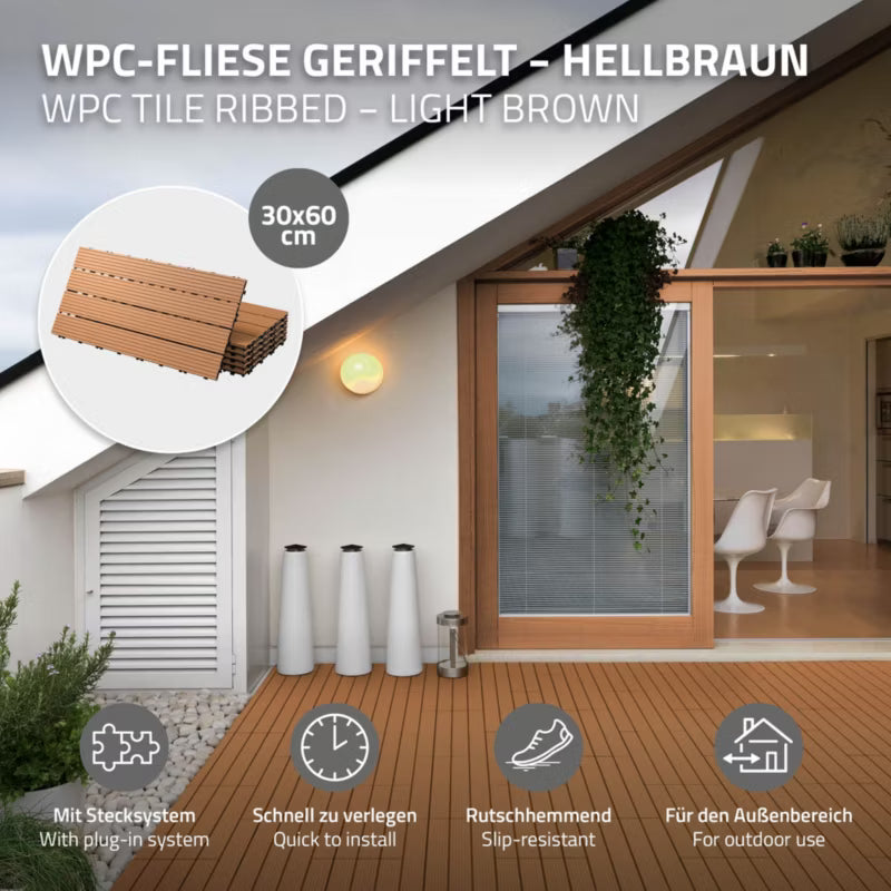 Terrassefliser WPC 60x30 cm Lysebrun 2 m²