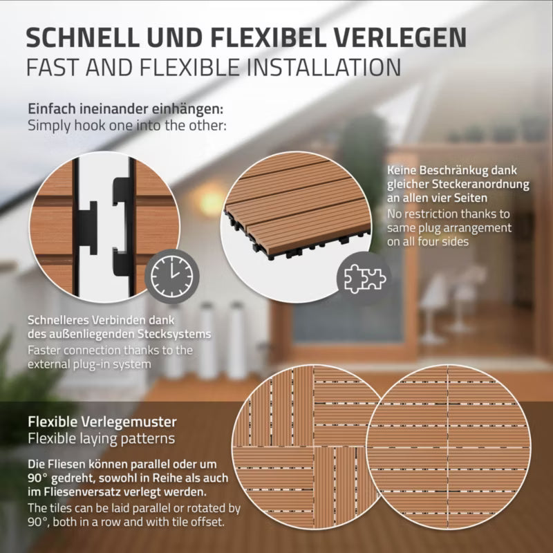 Terrassefliser WPC 60x30 cm Lysebrun 2 m²