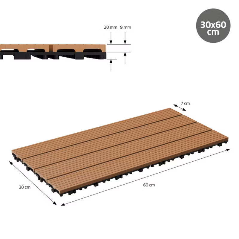 Terrassefliser WPC 60x30 cm Lysebrun 2 m²