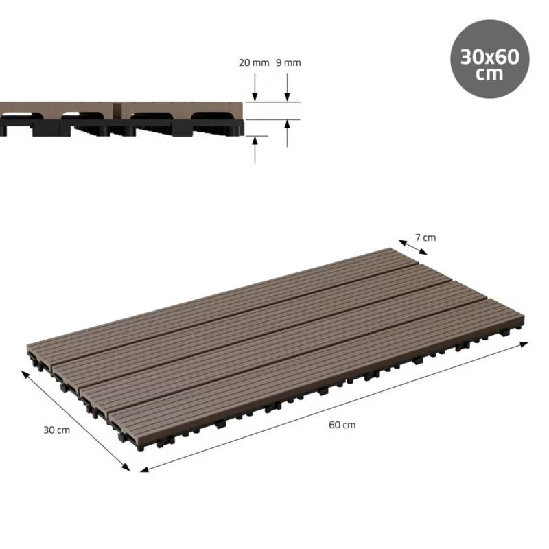 Terrassefliser WPC 60x30 cm Mørkebrun 3 m²