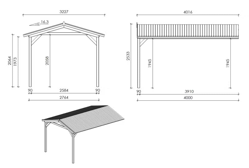 Terrasseoverdækning 4x2,76 m Brun Træ | DOS194