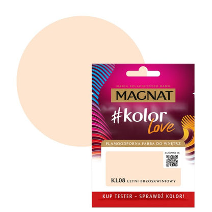 Tester af pletresistent maling Magnat #kolorLove KL08 sommerfersken 0,025 l