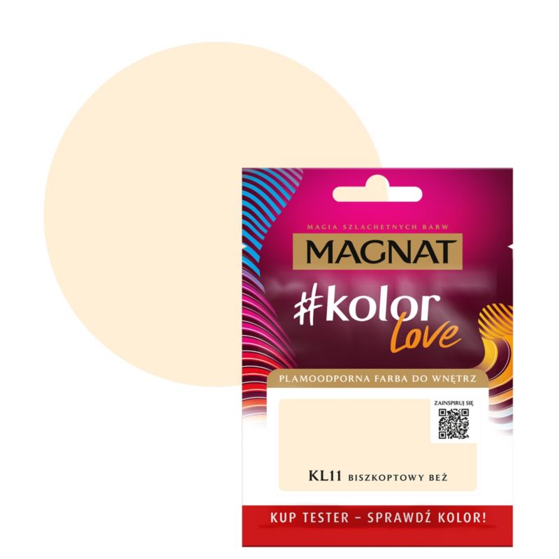 Tester af pletresistent maling Magnat #kolorLove KL11 bisquits-beige 0,025 l