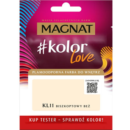 Tester af pletresistent maling Magnat #kolorLove KL11 bisquits-beige 0,025 l