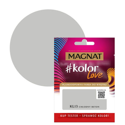 Tester af pletbestandig maling Magnat #kolorLove KL13 kold beton 0,025 l