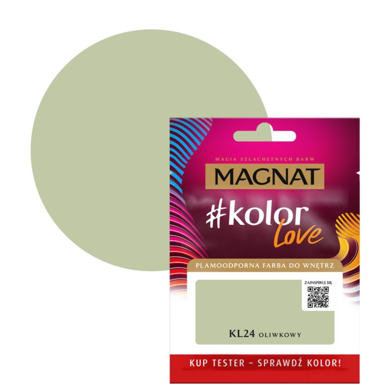 Tester til pletresistent maling Magnat #kolorLove KL24 olivengrøn 0,025 l