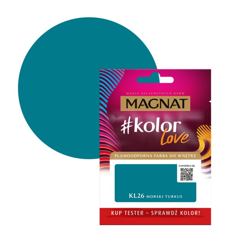 Tester af pletafvisende maling Magnat #kolorLove KL26 havturkis 0,025 l