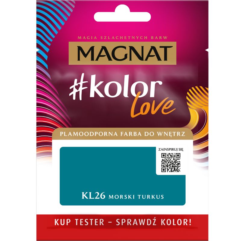 Tester af pletafvisende maling Magnat #kolorLove KL26 havturkis 0,025 l