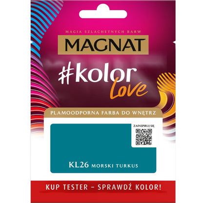 Tester af pletafvisende maling Magnat #kolorLove KL26 havturkis 0,025 l