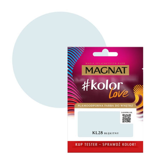 Tester af pletresistent maling Magnat #kolorLove KL28 blå 0,025 l
