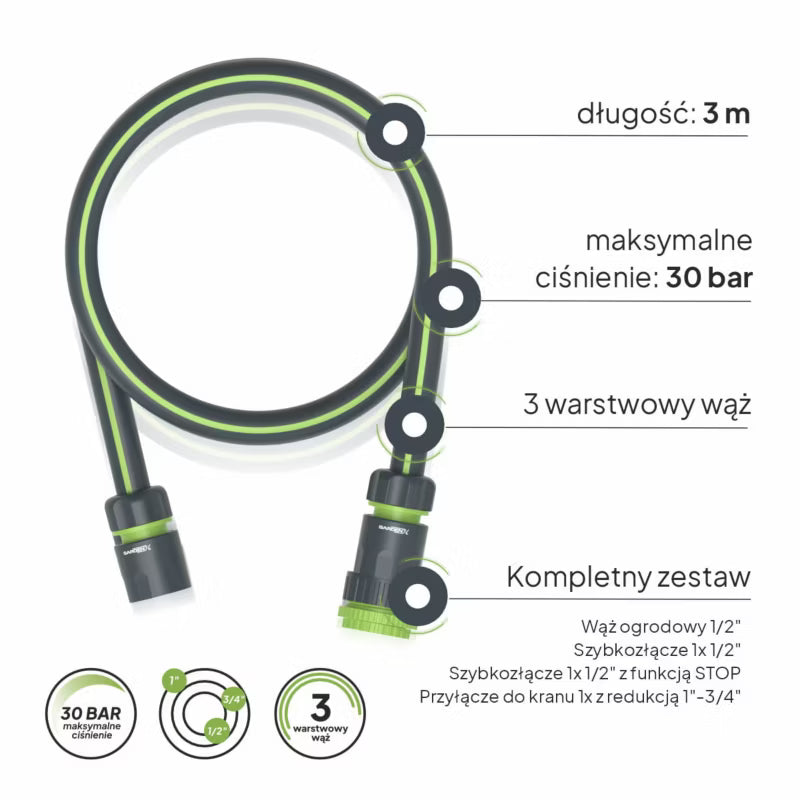Tilslutningssæt 1/2" 3 m Grøn