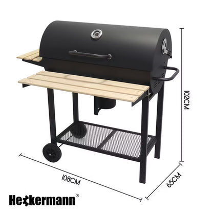 Kuglegrill Tøndegrill 108x65 cm Sort med Termometer