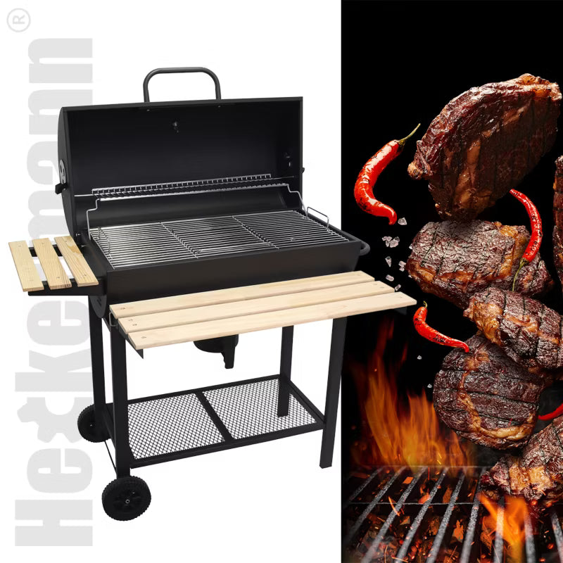 Kuglegrill Tøndegrill 108x65 cm Sort med Termometer