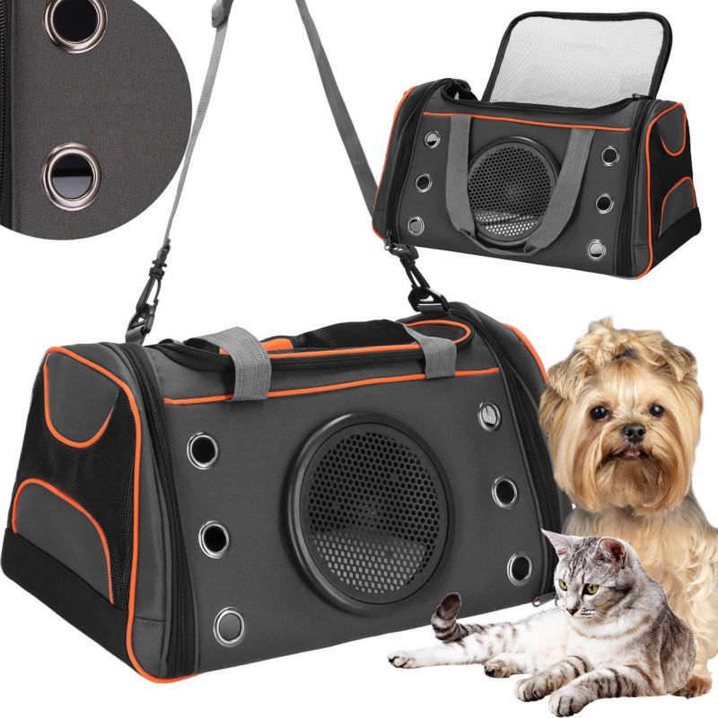 Bærbar taske til hund og kat Springos dyretransportør 24x48x33 cm sort-orange 1 stk.