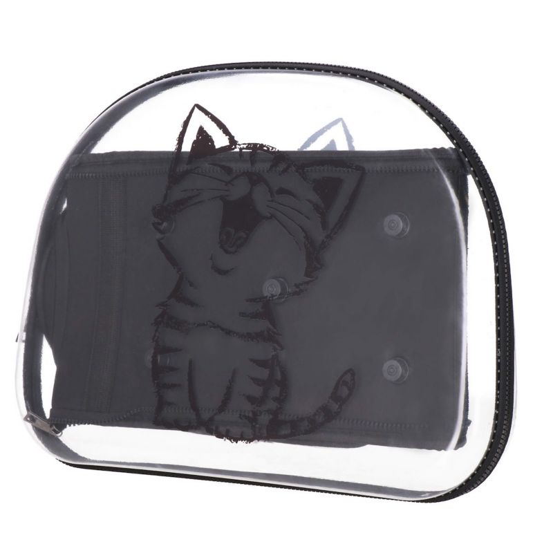 Transporttaske til kat og hund Springos 42 x 26 x 32 cm, belastning op til 10 kg, ventileret transportør, sort/transparent, 1 stk.