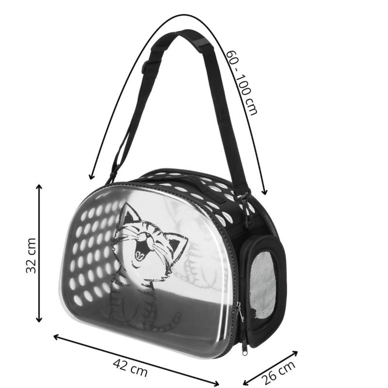 Transporttaske til kat og hund Springos 42 x 26 x 32 cm, belastning op til 10 kg, ventileret transportør, sort/transparent, 1 stk.