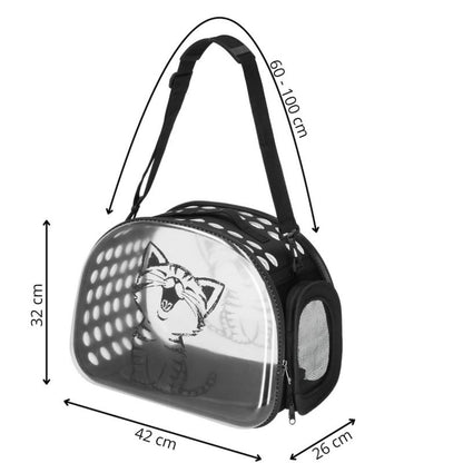 Transporttaske til kat og hund Springos 42 x 26 x 32 cm, belastning op til 10 kg, ventileret transportør, sort/transparent, 1 stk.
