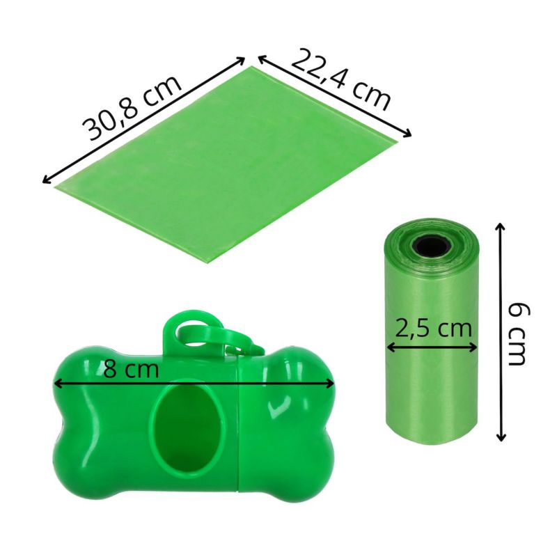 Springos hundelorteposer med dispenser, 432 stk., 24 ruller, grøn, 1 sæt
