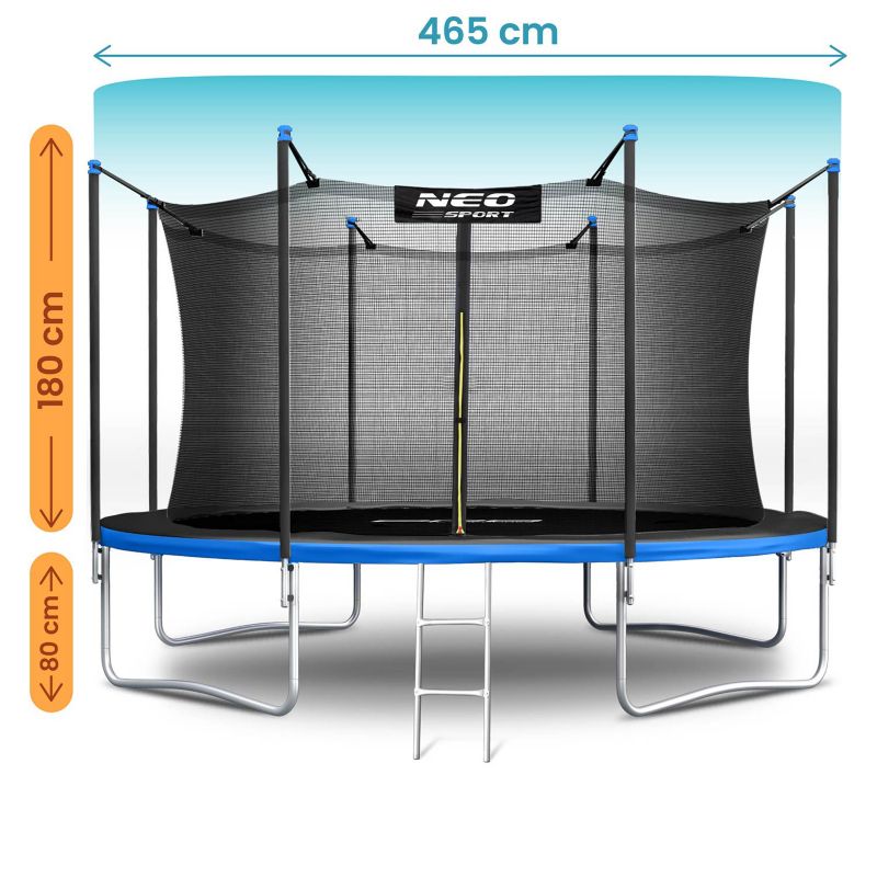 Havetrampolin 465 cm med Indvendigt Sikkerhedsnet og Stige Blå