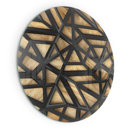 Gulvplade Glas Rund Ø80 cm Geometri med Træ