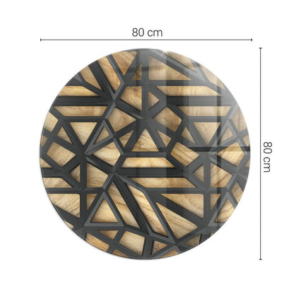 Gulvplade Glas Rund Ø80 cm Geometri med Træ