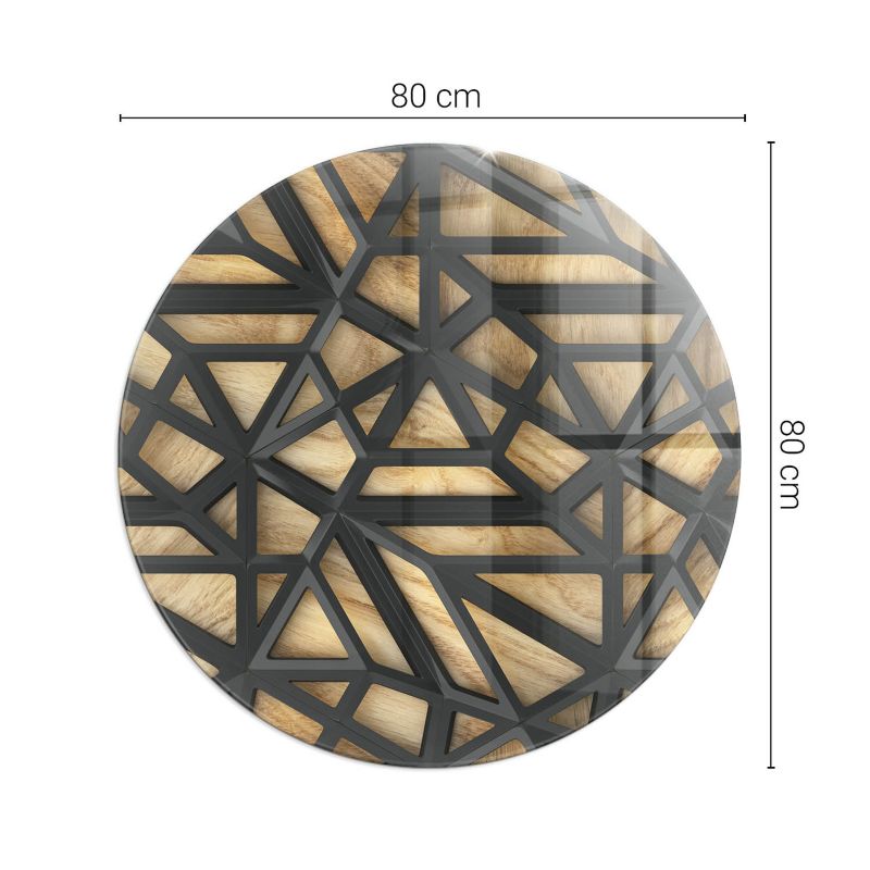 Gulvplade Glas Rund Ø80 cm Geometri med Træ
