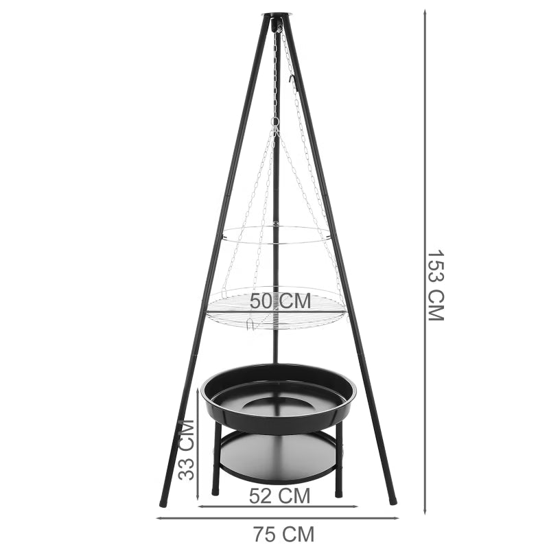 Trefodsbålgrill 2-i-1 Ø50 cm Sort Stål