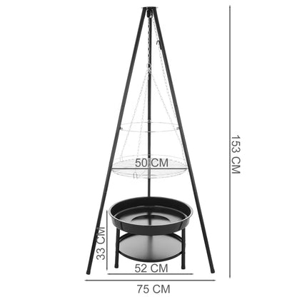 Trefodsbålgrill 2-i-1 Ø50 cm Sort Stål