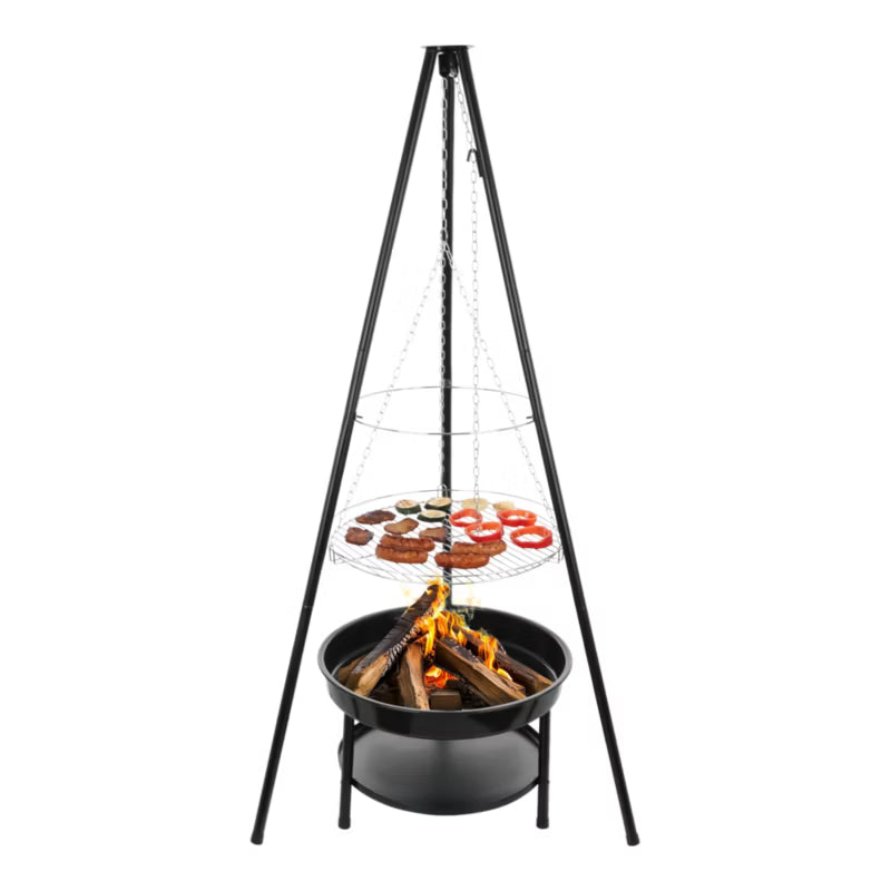 Trefodsbålgrill 2-i-1 Ø50 cm Sort Stål