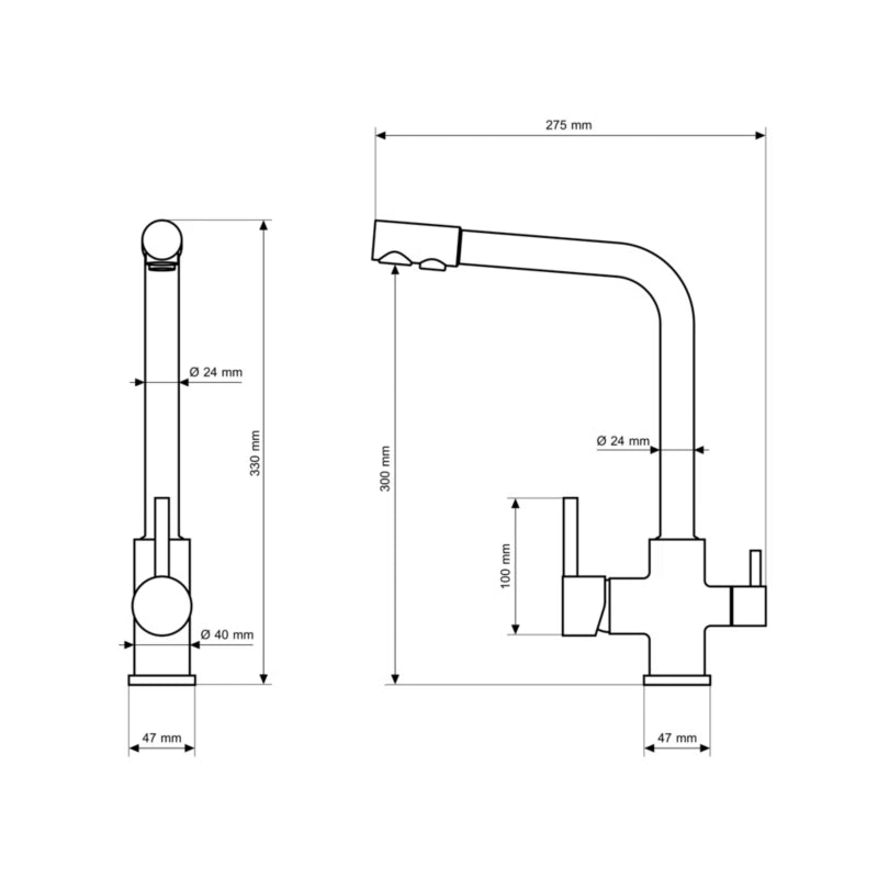 Køkkenarmatur 3-Vejs Flow Sort