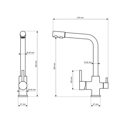 Køkkenarmatur 3-Vejs Flow Sort