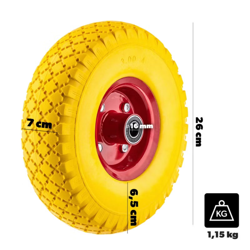 Trillebørshjul Ø26 cm Punkterfrit PU Stålfælg op til 100 kg