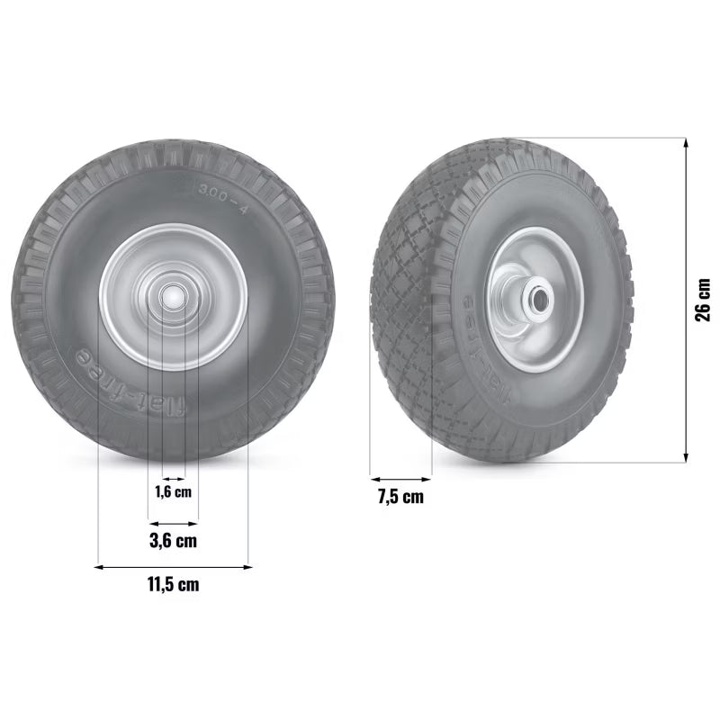 Trillebørshjul Punkterfri 26 cm PU