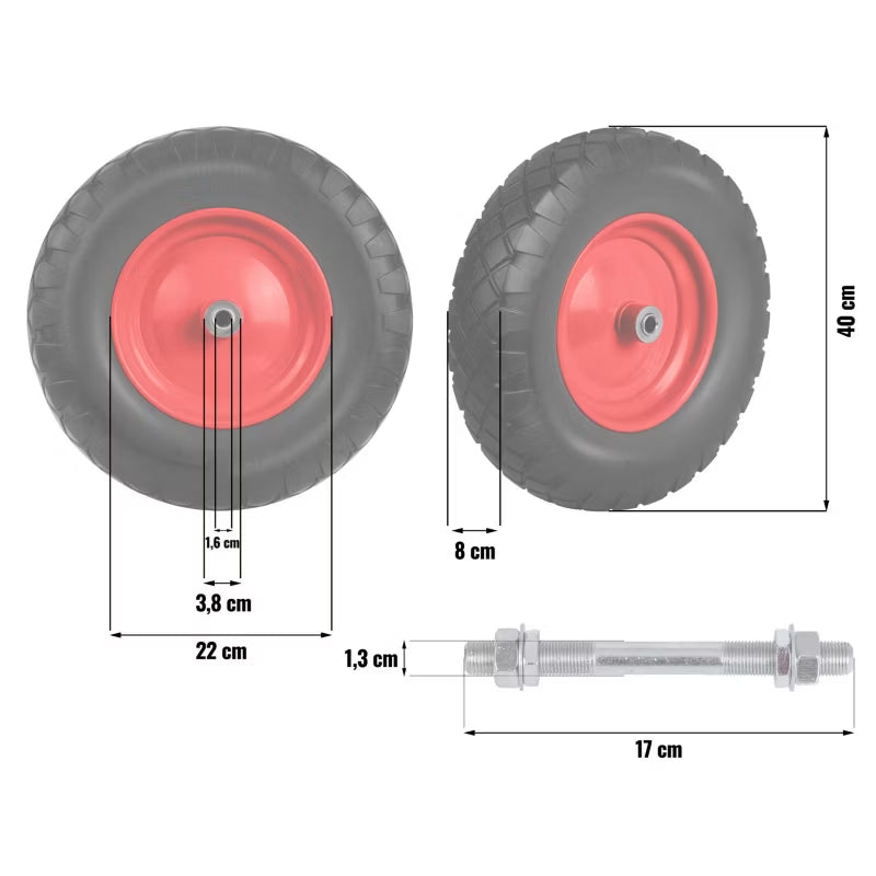 Trillebørshjul Punkterfri 40 cm PU