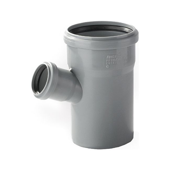 PP Pipelife 88° grå indvendig kloakgrenrør 110 / 75 mm