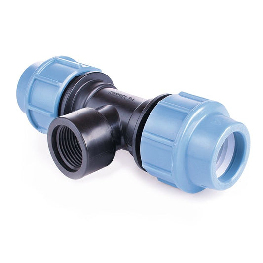 PE-tripleforbindelse Pipelife med indvendig gevind 25 mm x 3/4" x 25 mm