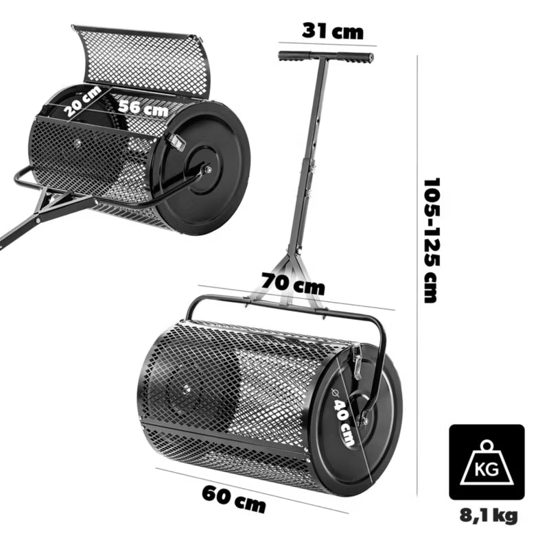 Tromlespreder 60 cm 75 Liter Sort Stål