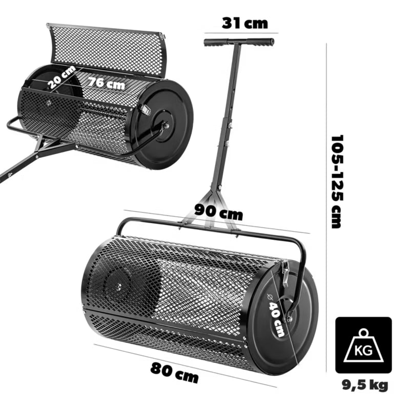 Tromlespreder 80 cm 100 Liter Sort Stål