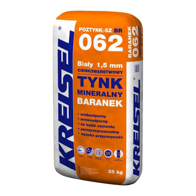 Mineralsk puds Kreisel baranek 1,5 mm hvid 25 kg