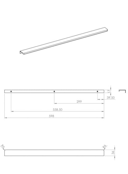 Roca Style møbelgreb 60 cm krom 2 stk.