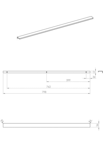 Kantgreb 80 cm Krom Aluminium 2 stk.