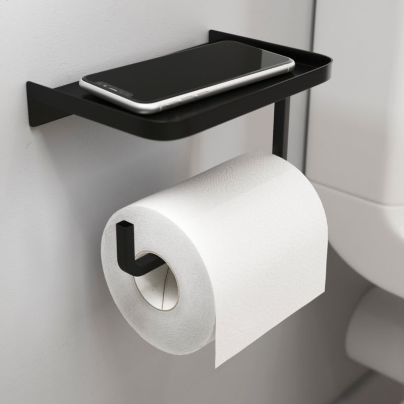Toiletpapirholder med Hylde og Klap Sort Stål 17,5x12 cm