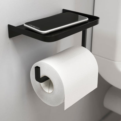 Toiletpapirholder med Hylde og Klap Sort Stål 17,5x12 cm