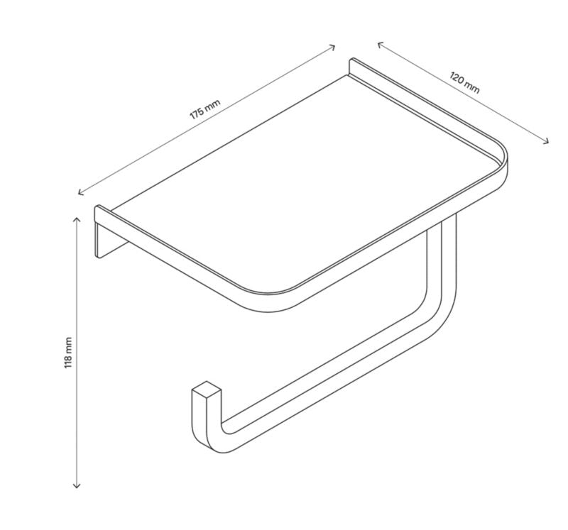 Toiletpapirholder med Hylde og Klap Sort Stål 17,5x12 cm