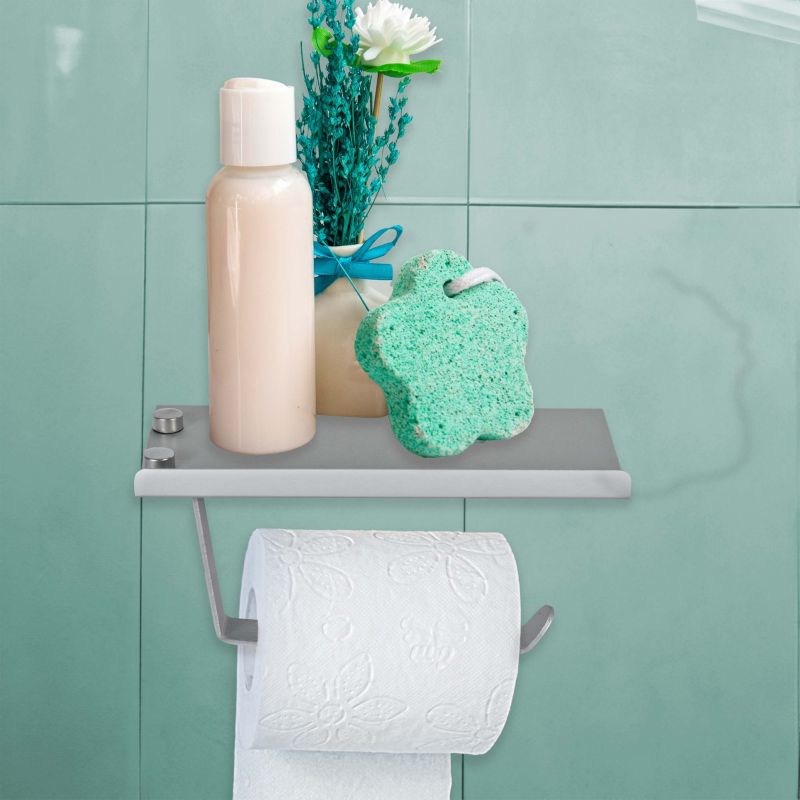 Toiletpapirholder med hylde 176x85x87 mm Sølv | 5905923652785